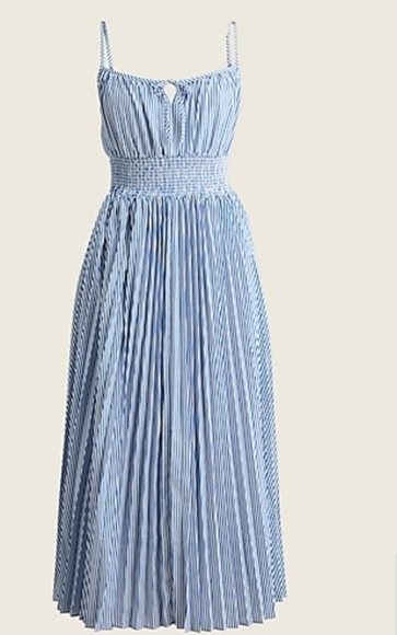 J Crew Smoked waist Pleated Dress in Stripe - Picture 3 of 16